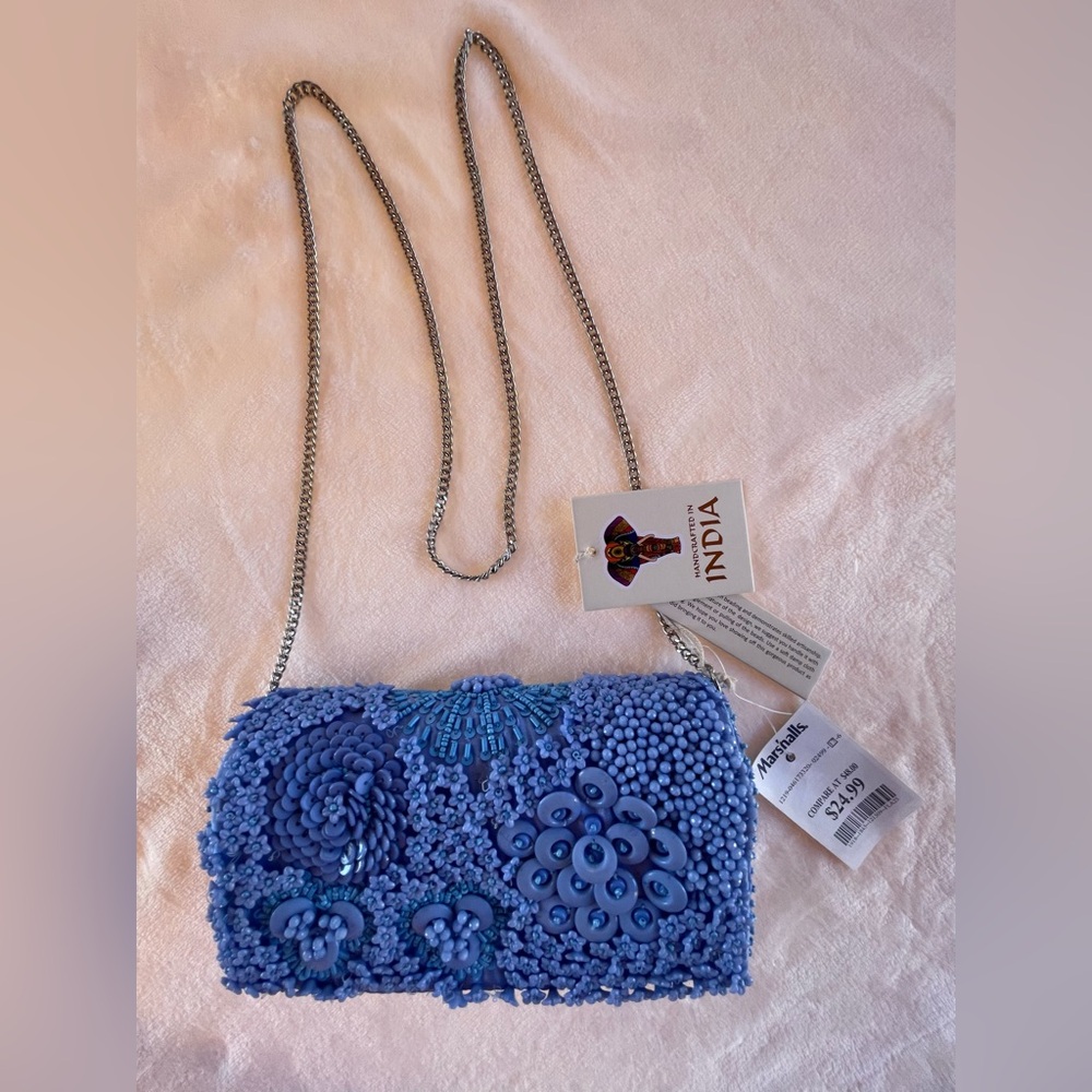 Blue Beaded Women's Clutch